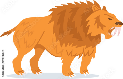 Saber toothed tiger standing, extinct prehistoric animal vector illustration