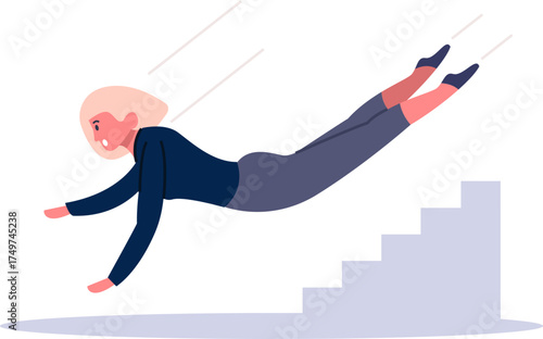Woman falling down stairs, accident and failure concept