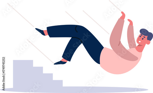 Man falling down stairs experiencing accident and injury