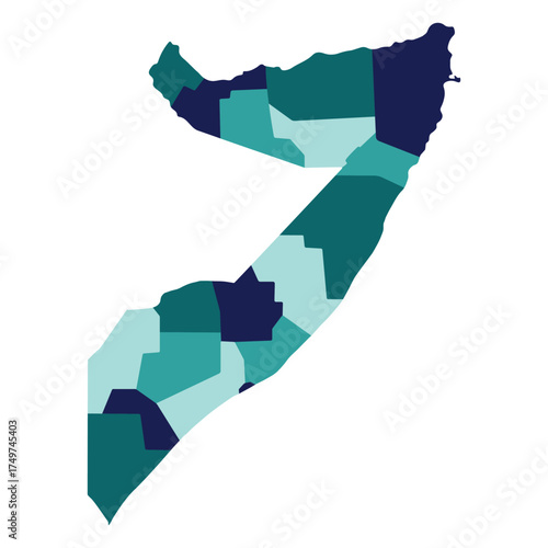 Somalia map regions. Map of Somalia regions in blue multicolor