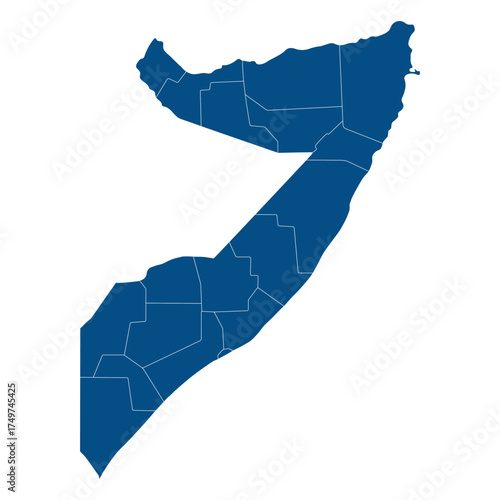 Somalia map regions. Map of Somalia regions in blue color