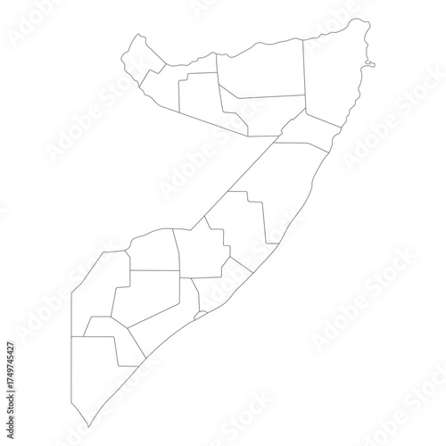 Somalia map regions. Map of Somalia regions in white color