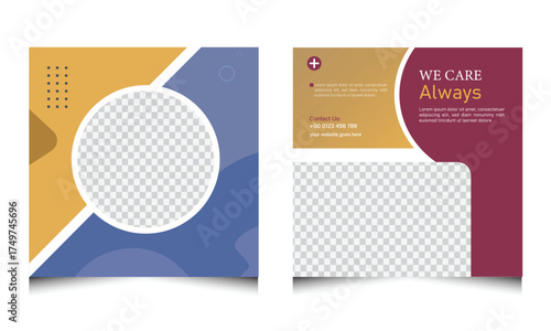 We care always social media post isolated on white background with modern design and elegant color combination for healthcare