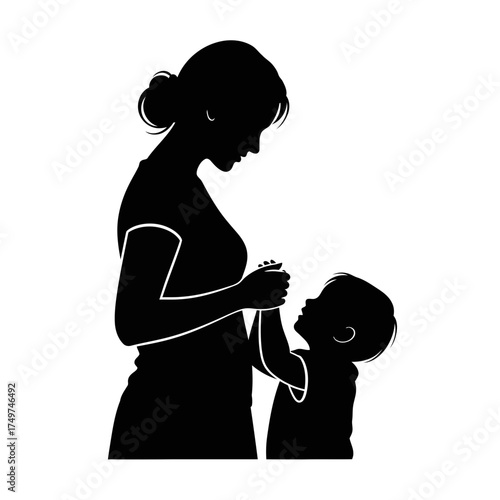 Tender silhouette of a loving mother and child sharing a heartfelt moment of affection and care, symbolizing family bond and maternal devotion