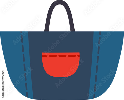 Casual denim tote bag with red pocket icon