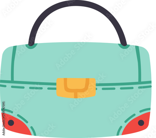 Teal travel bag or handbag flat illustration
