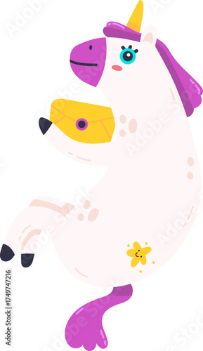 Cute cartoon unicorn delivering fantasy magical letter