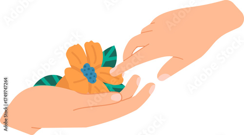 Hands giving receiving flower illustrating kindness connection