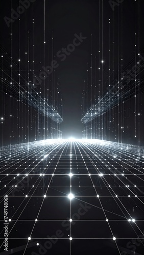 Wallpaper Mural Abstract technology background featuring a blue grid and wave pattern with a light glow, illustrating a digital science concept Torontodigital.ca