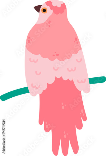 Pink bird perching on branch cartoon illustration