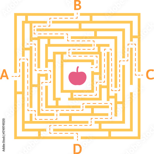 Maze puzzle with solution finding path to apple