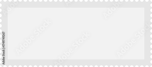 Postcard stamp frame. Vintage rectangle sticker with perforated edge. Shape border and template for letter and envelop design. Retro blank