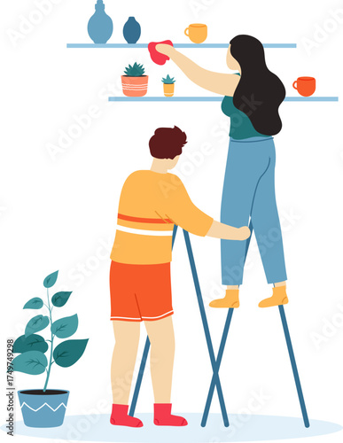 Couple cleaning home together fostering teamwork partnership