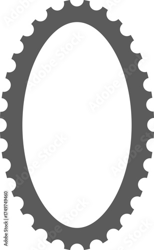 Stamp frame border. Postcard shape for vintage letter design. Perforated oval template for envelope. Mockup for photo album. Philately jagged element