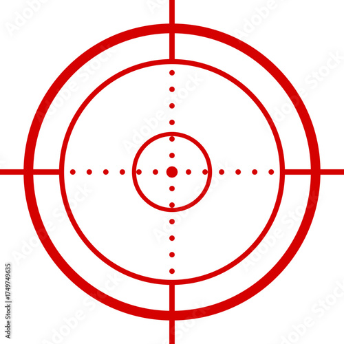 Crosshair red hud icon. Target for sniper shoot. Military game symbol illustration. Weapon circle design. Viewfinder and radar sign