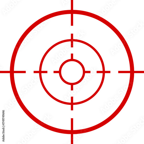Crosshair red hud icon. Target for sniper shoot. Military game symbol illustration. Weapon circle design. Viewfinder and radar sign