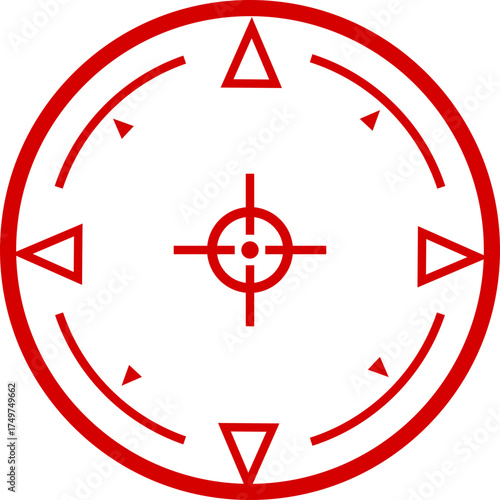 Crosshair red hud icon. Target for sniper shoot. Military game symbol illustration. Weapon circle design. Viewfinder and radar sign