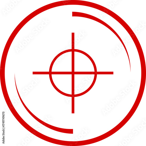 Crosshair red hud icon. Target for sniper shoot. Military game symbol illustration. Weapon circle design. Viewfinder and radar sign