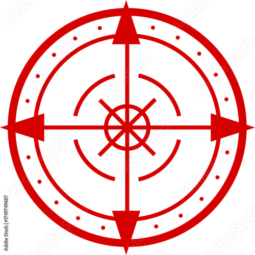 Crosshair red hud icon. Target for sniper shoot. Military game symbol illustration. Weapon circle design. Viewfinder and radar sign