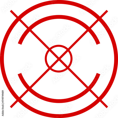 Crosshair red hud icon. Target for sniper shoot. Military game symbol illustration. Weapon circle design. Viewfinder and radar sign