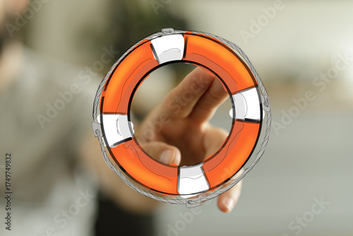 Hand reaching for a digital...