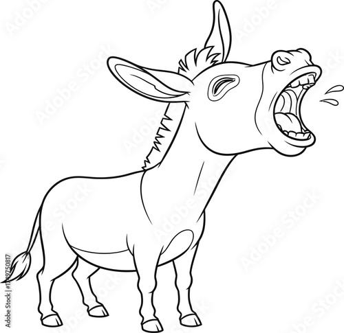 Cartoon Donkey Braying Loudly with Open Mouth - Vocal Animal Outline
