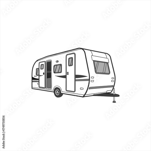 Modern caravan rv camper trailer illustration isolated on white background