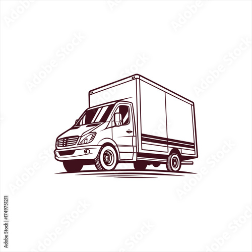 Line art drawing of a cargo van on white background