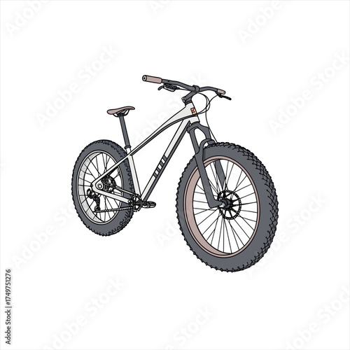 Fat tire mountain bike illustration with thick wheels and suspension