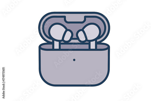 Wireless earbuds resting inside open charging case with lid up