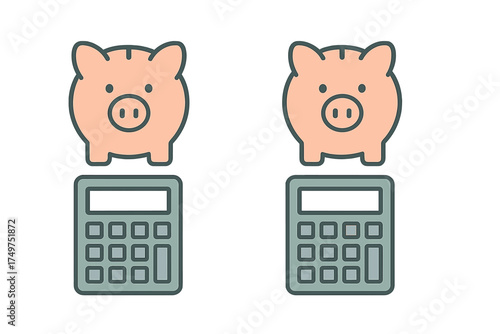 Piggy bank and calculator icons for finance and savings comparison