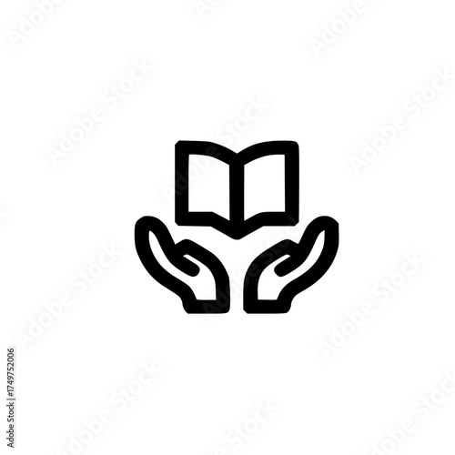 Open book icon above open hands representing storytelling awareness and educational trust