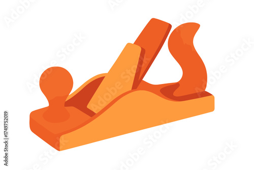 Orange woodworking hand plane tool isolated on white background