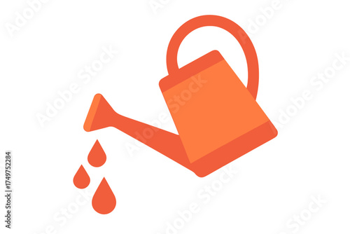 Orange watering can icon pouring water droplets