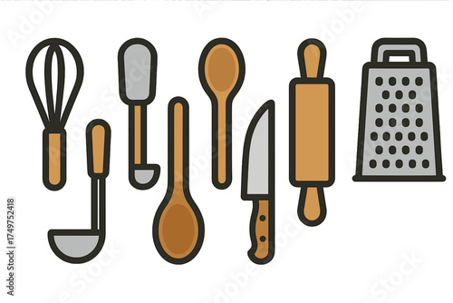 Essential kitchen utensils and cooking tools icons collection