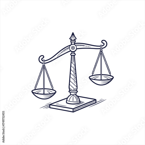 Vintage hand drawn illustration of justice scales on a white background