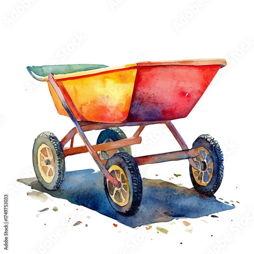 watercolor of Wheelbarrow, vector, isolated on a white background.