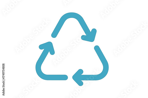 Simple blue recycling symbol with three chasing arrows on white background