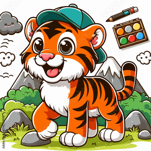 A cartoon illustration of a smiling male chef preparing and arranging grilled skewers on a wooden board with sauce.