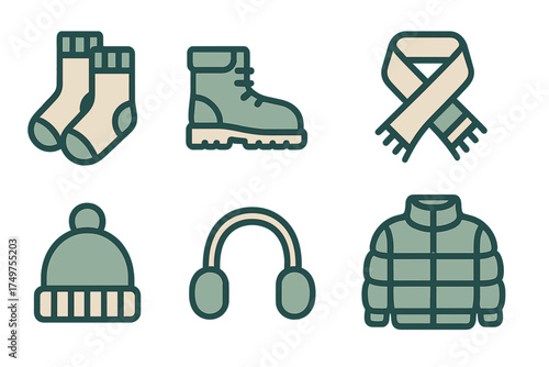 Essential icons for winter clothing and cold weather accessories