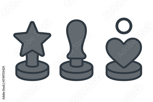 Three achievement and rating icons displayed on pedestals