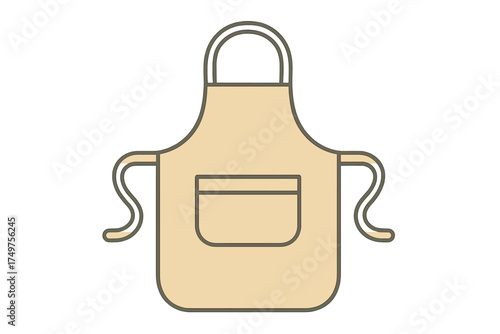Beige kitchen apron with front pocket and adjustable neck loop