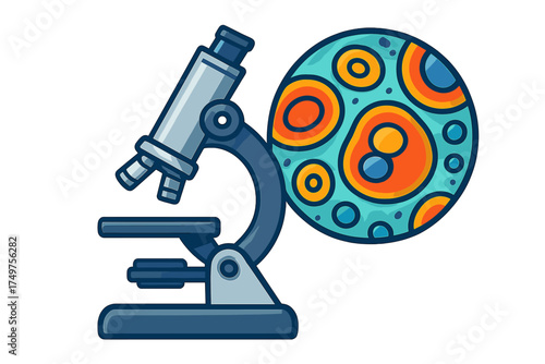 Microscope viewing colorful abstract cells or microorganisms under magnification