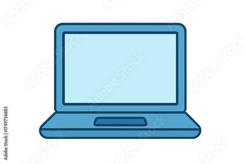 Simple blue laptop computer icon with blank display screen
