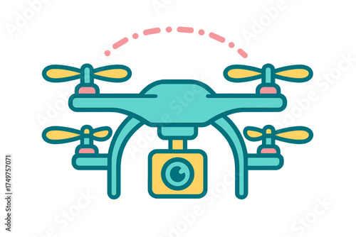 Quadrocopter drone icon with integrated camera and radio signal waves