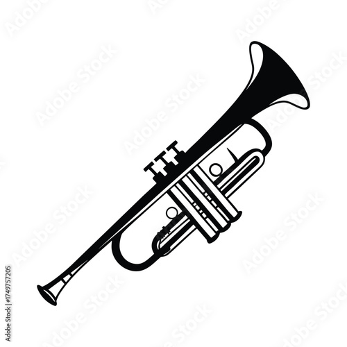 Trumpet silhouette vector, music instrument silhouette, Trumpet icon symbol vector illustration, musical instrument icon, brass wind illustration