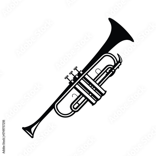 Trumpet silhouette vector, music instrument silhouette, Trumpet icon symbol vector illustration, musical instrument icon, brass wind illustration