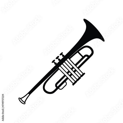 Trumpet silhouette vector, music instrument silhouette, Trumpet icon symbol vector illustration, musical instrument icon, brass wind illustration