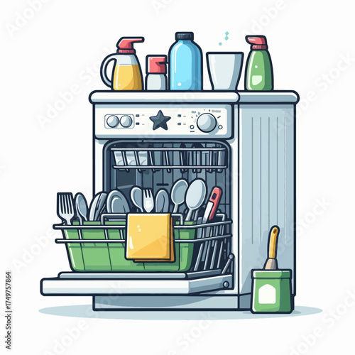 A cartoon illustration of a smiling male chef preparing and arranging grilled skewers on a wooden board with sauce.