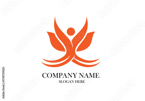 A vibrant logo design featuring a stylized human figure with outstretched arms, symbolizing health, wellness, and vitality, ideal for fitness or healthcare